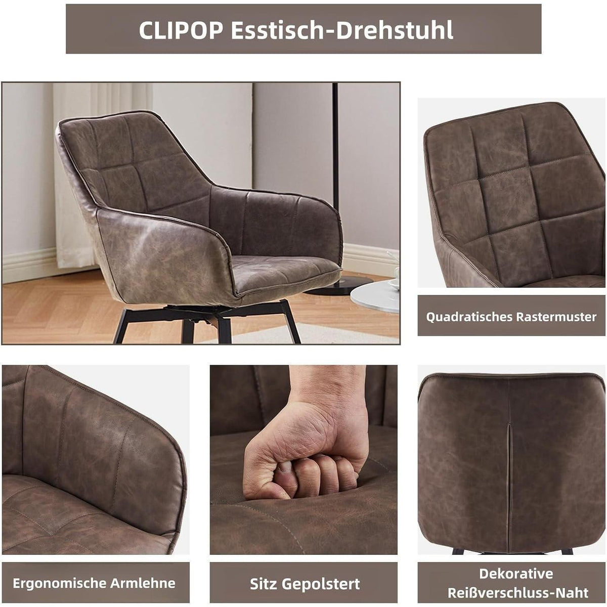 Drehbare Esszimmerstühle 2er Set Braun in Lederoptik