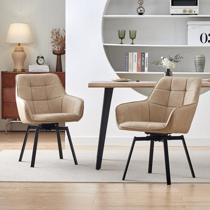 Drehbarer Esszimmerstuhl Set 2er Beige in Lederoptik