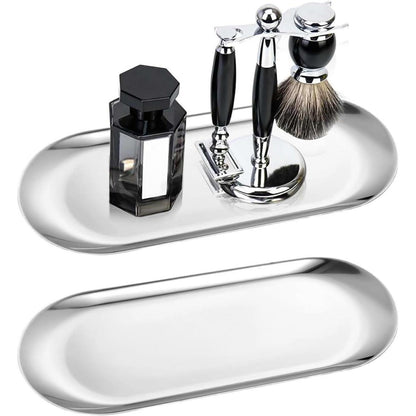 Dekotablett 2er Set Edelstahl Spiegel Oval Silber