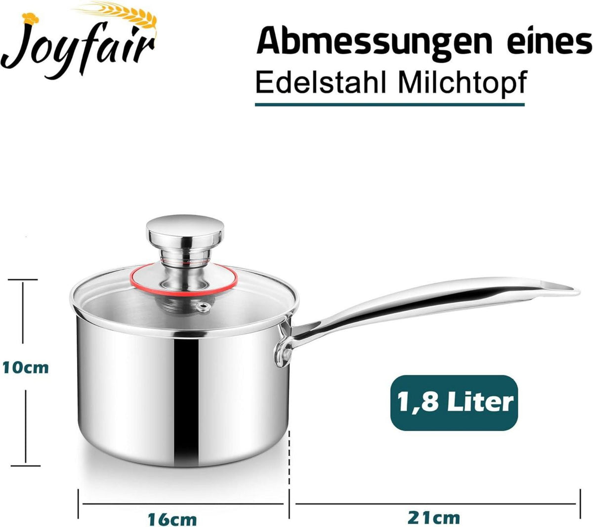 Joyfair Stielkasserolle 16cm Edelstahl Milchtopf Induktion