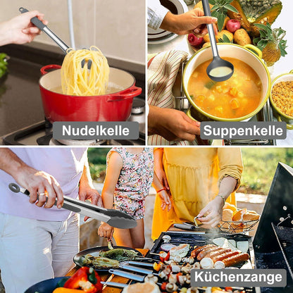 Küchenhelfer Set 7-teilig Silikon, Grau, Hitzebeständig, Antihaft
