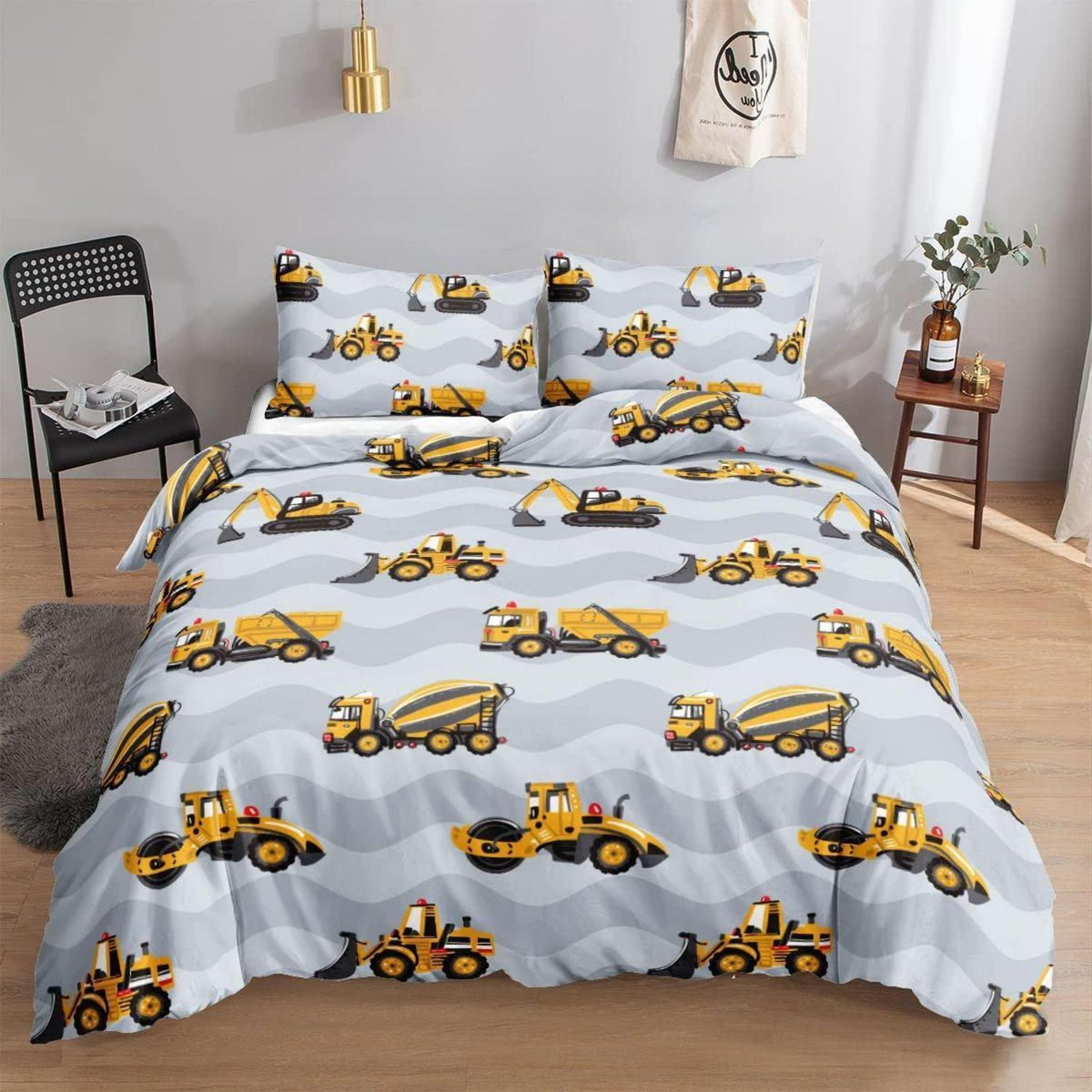 Bettbezug Baufahrzeuge Kinderzimmer Set 200x200 cm