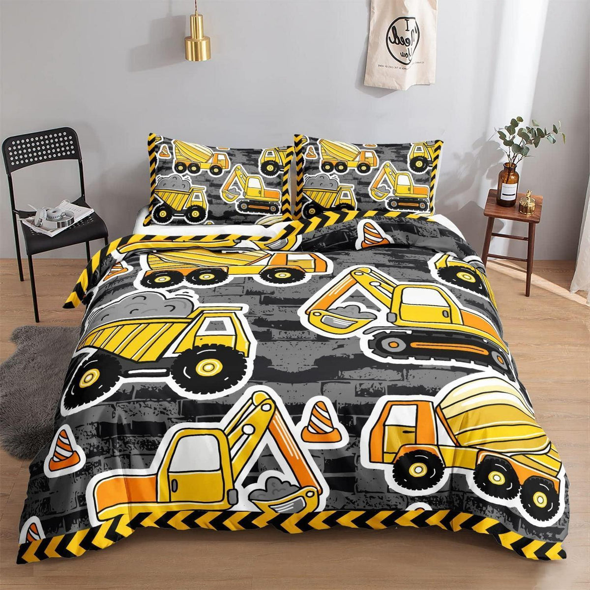 Bettbezug Baufahrzeuge Kinderzimmer Set 200x200 cm