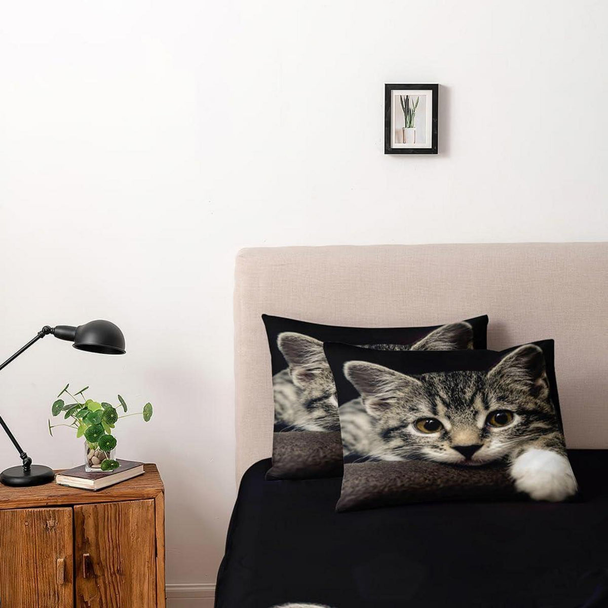 3D Katzen Bettwäsche Set 135x200cm - Schwarz Mikrofaser