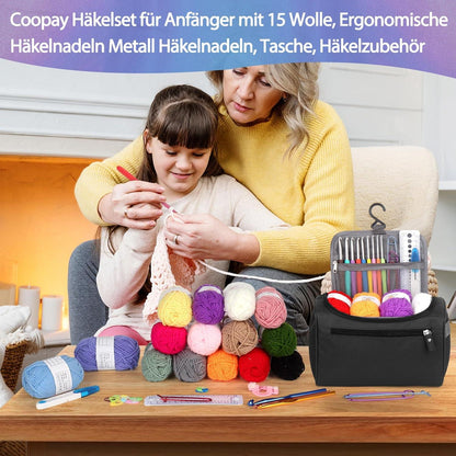 Coopay Anfänger Häkelset 15 Wolle Tasche Zubehör Ergonomisch Schwarz