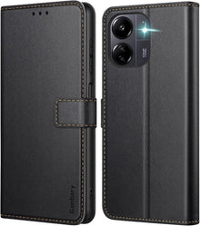 Leder Handyhülle mit Kartenschlitzen für Xiaomi Redmi 13C - Schwarz