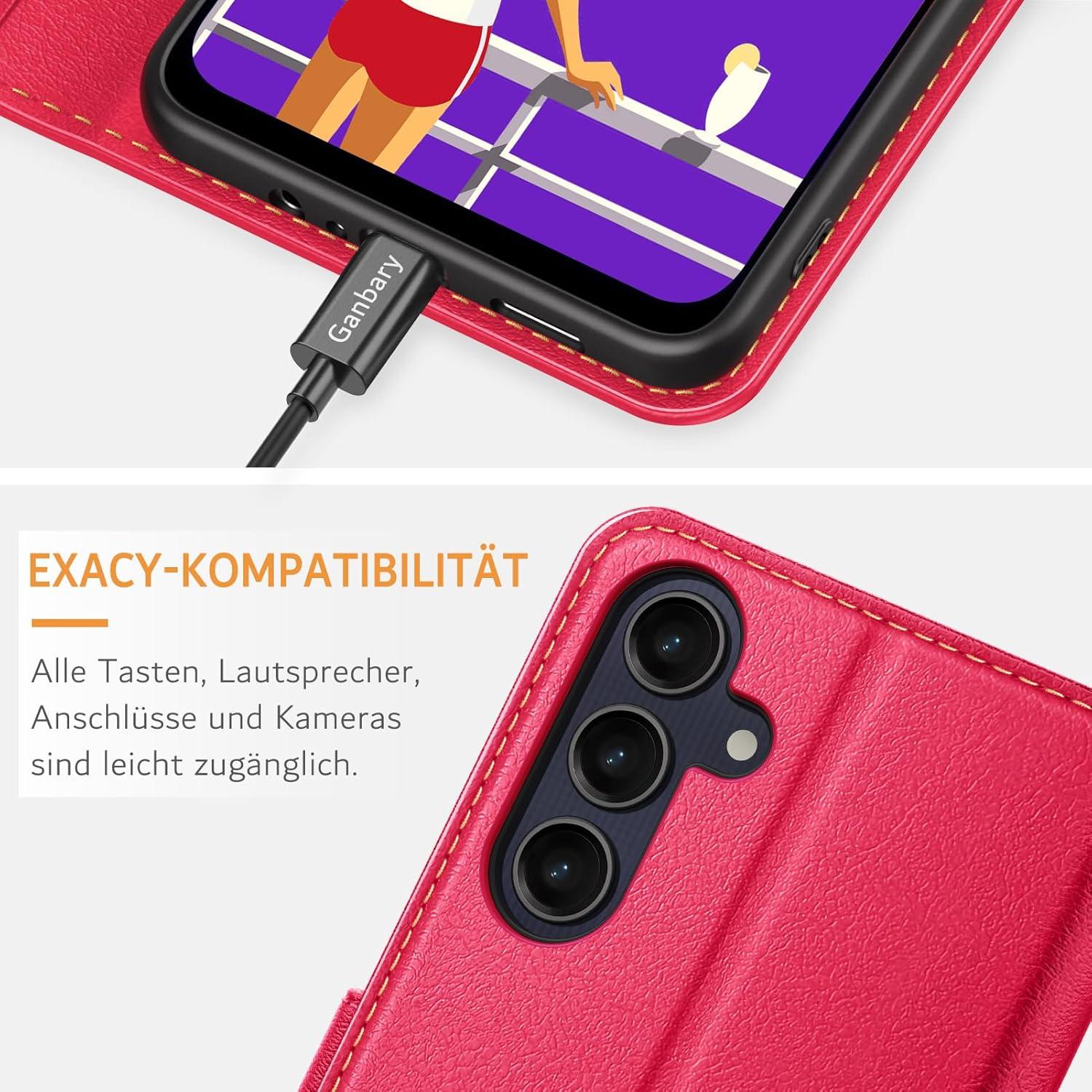 Samsung Galaxy A25 5G Handyhülle Leder Klapphülle Rot Magnetverschluss