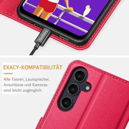 Samsung Galaxy A25 5G Handyhülle Leder Klapphülle Rot Magnetverschluss