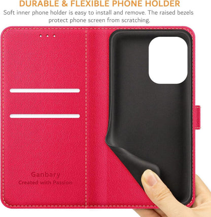 Handyhülle Xiaomi Redmi 13C Leder Klapphülle Rot Card Slots Magnet