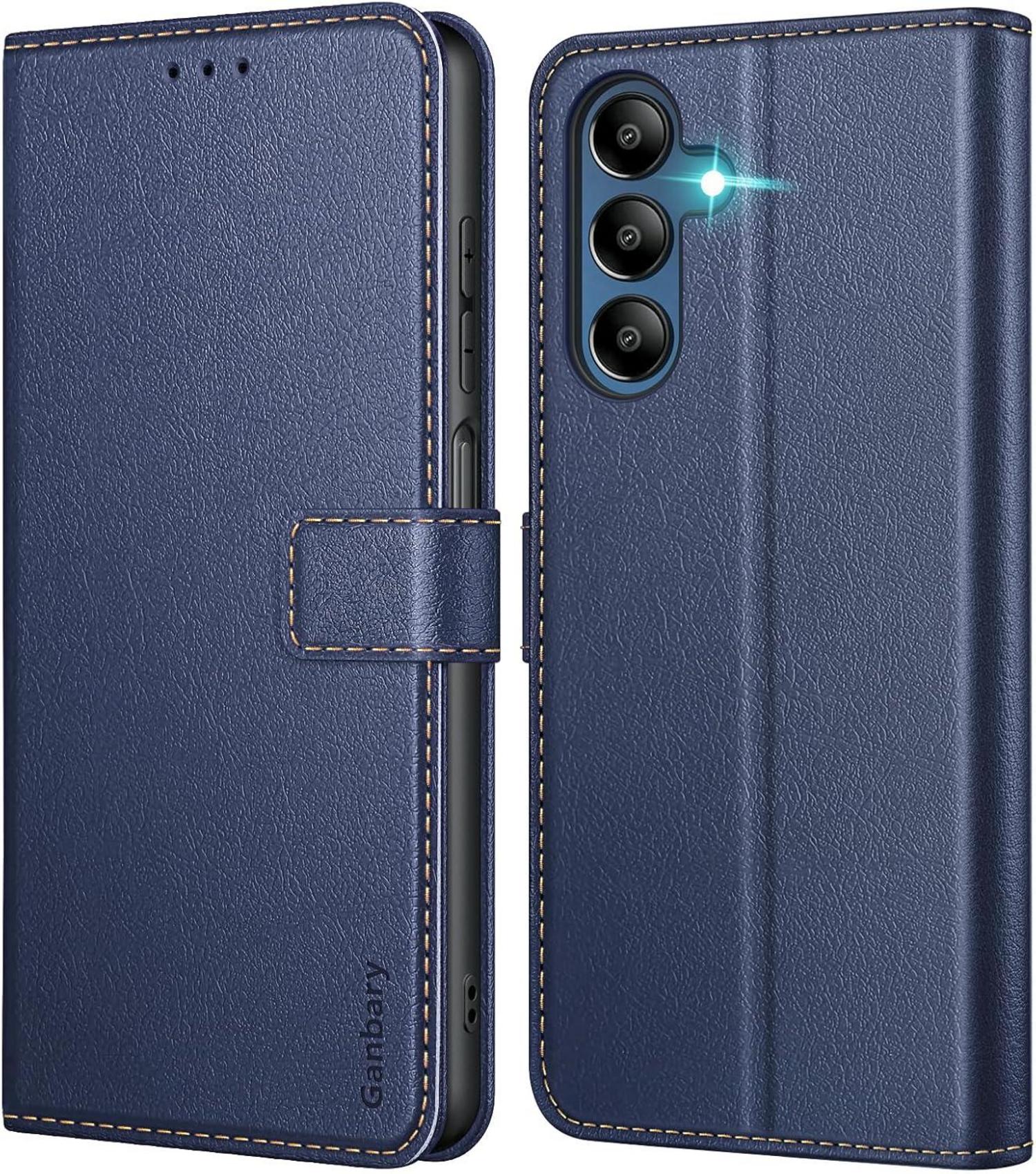 Samsung Galaxy A15 Handyhülle Premium Leder Klapphülle Blau