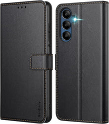 Samsung Galaxy A15 5G Leder Klapphülle Schwarz Magnetverschluss