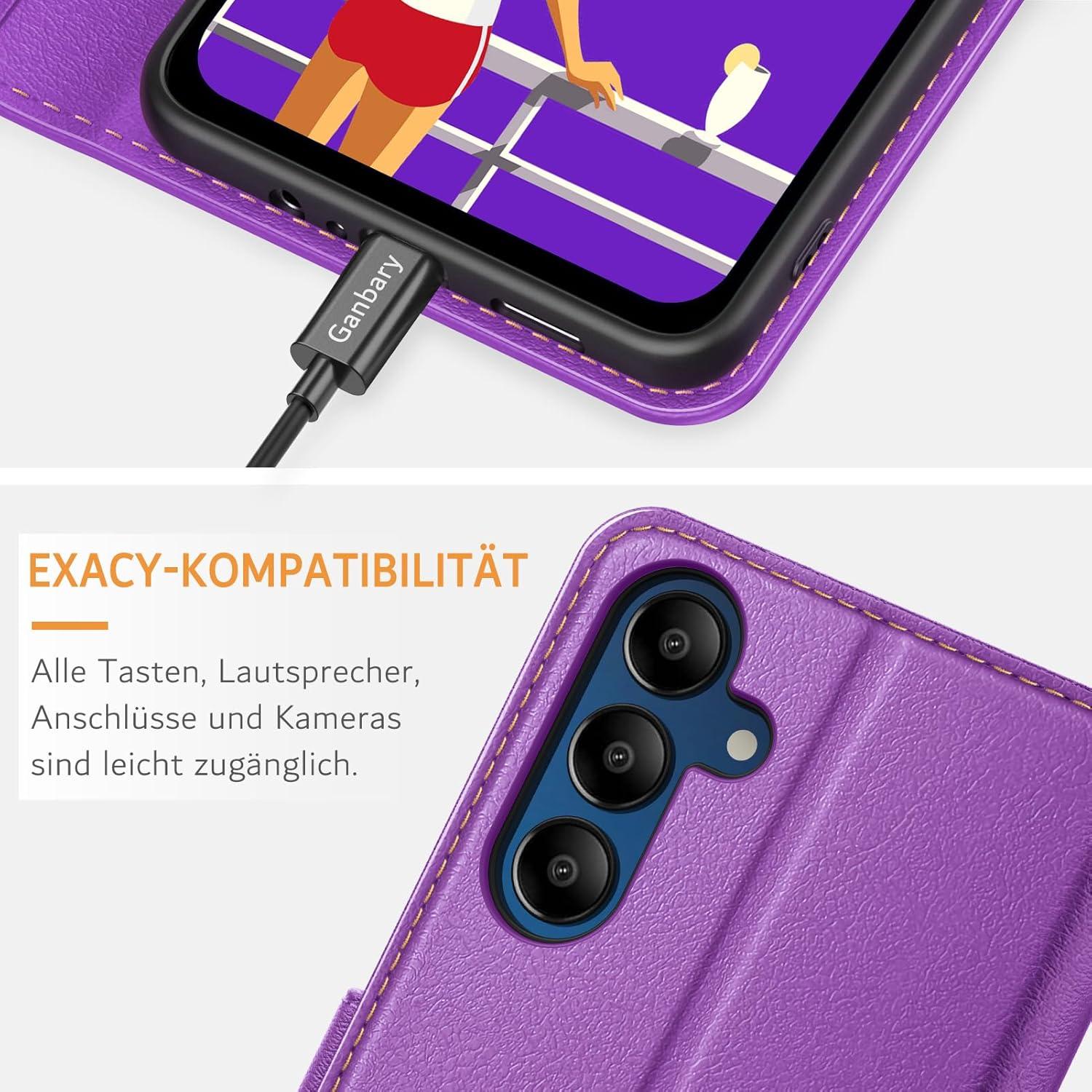 Handyhülle für Samsung Galaxy A15 A15 5G Leder Klapphülle Violett