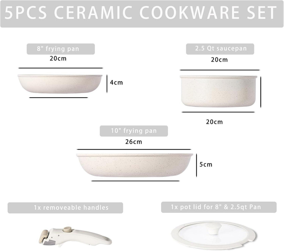 Keramik Töpfe und Pfannen Set 5-teilig, Induktion geeignet, Rosa