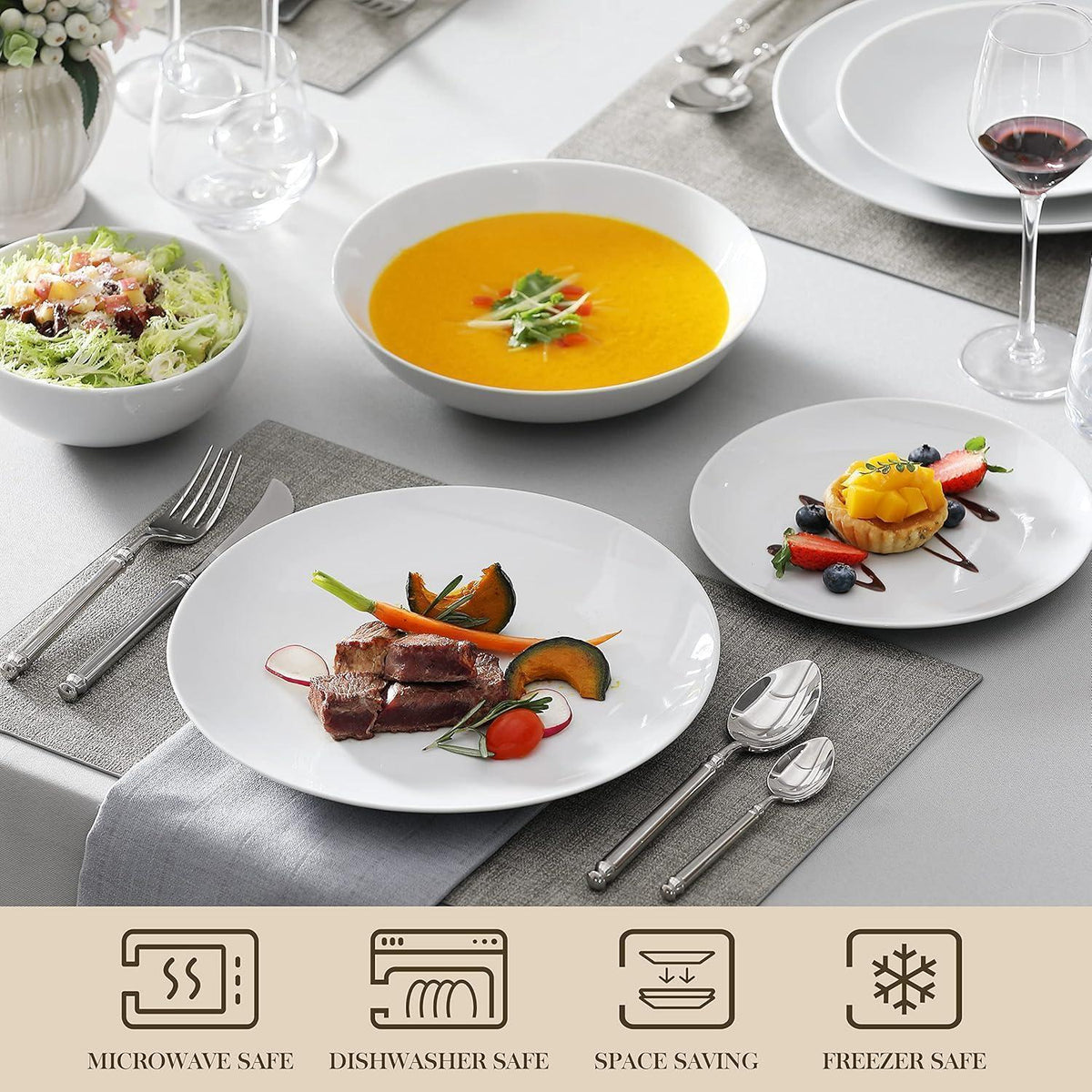 Geschirrset 48-teilig für 12 Personen, modern, weiß