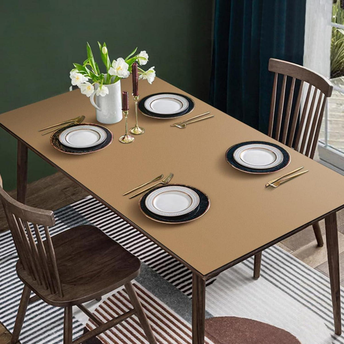 Tischdecke wasserdicht 80x200 cm – Khaki in Lederoptik