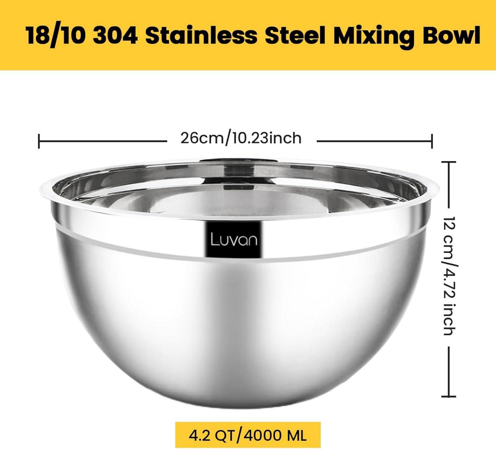 Edelstahl Rührschüsseln Salat Kochen Backen 4,0L 1er Set 26cm
