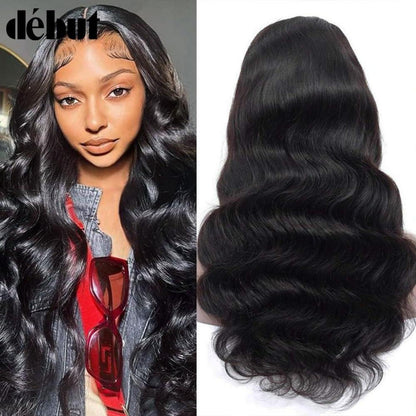 Echthaar Perücke Body Wave mit Spitze Front 45cm Schwarz
