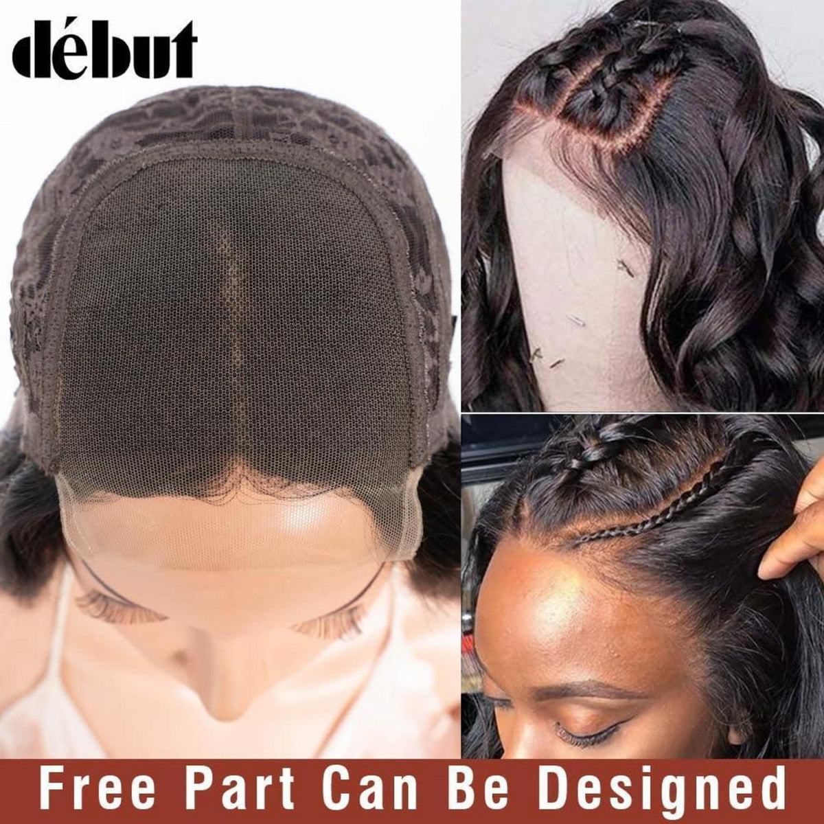 Echthaar Perücke Body Wave mit Spitze Front 55cm Schwarz
