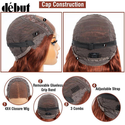 Rötlichbraune Body Wave Lace Front Perücke Echthaar 45cm