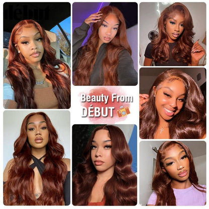 Rötlichbraune Body Wave Lace Front Perücke Echthaar 45cm