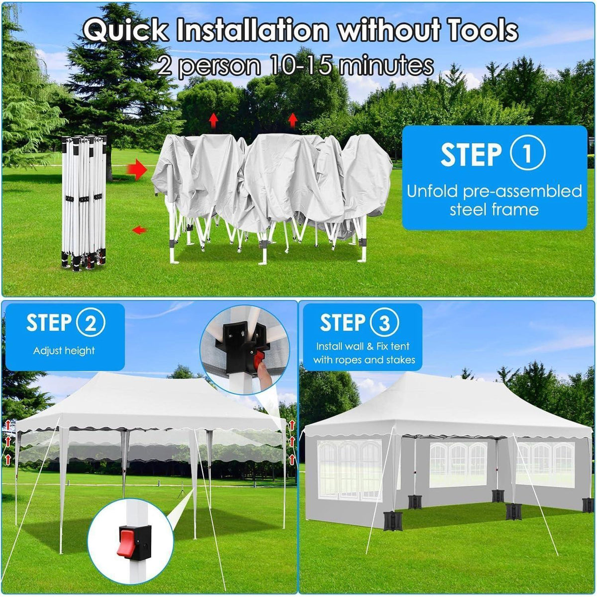 3x6m Faltpavillon Wasserdicht mit 6 Seitenwänden & Zubehör