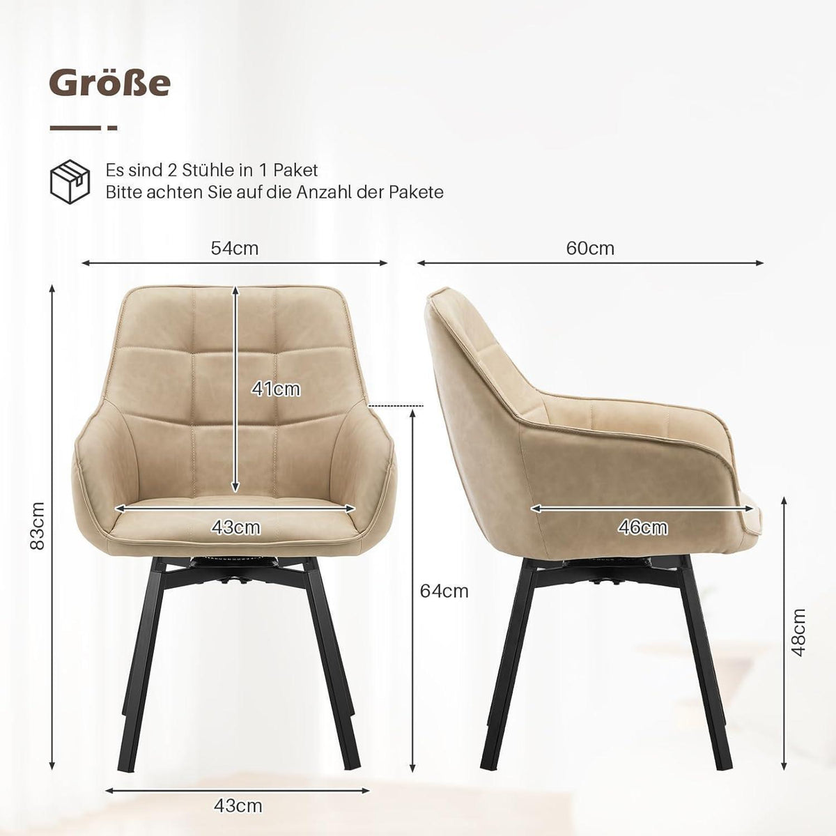 Drehbare Esszimmerstühle 2er Set Beige in Lederoptik