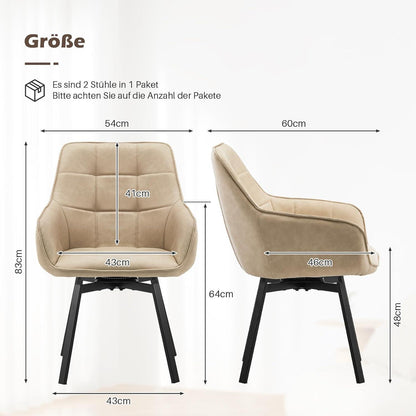 Drehbare Esszimmerstühle 2er Set Beige in Lederoptik