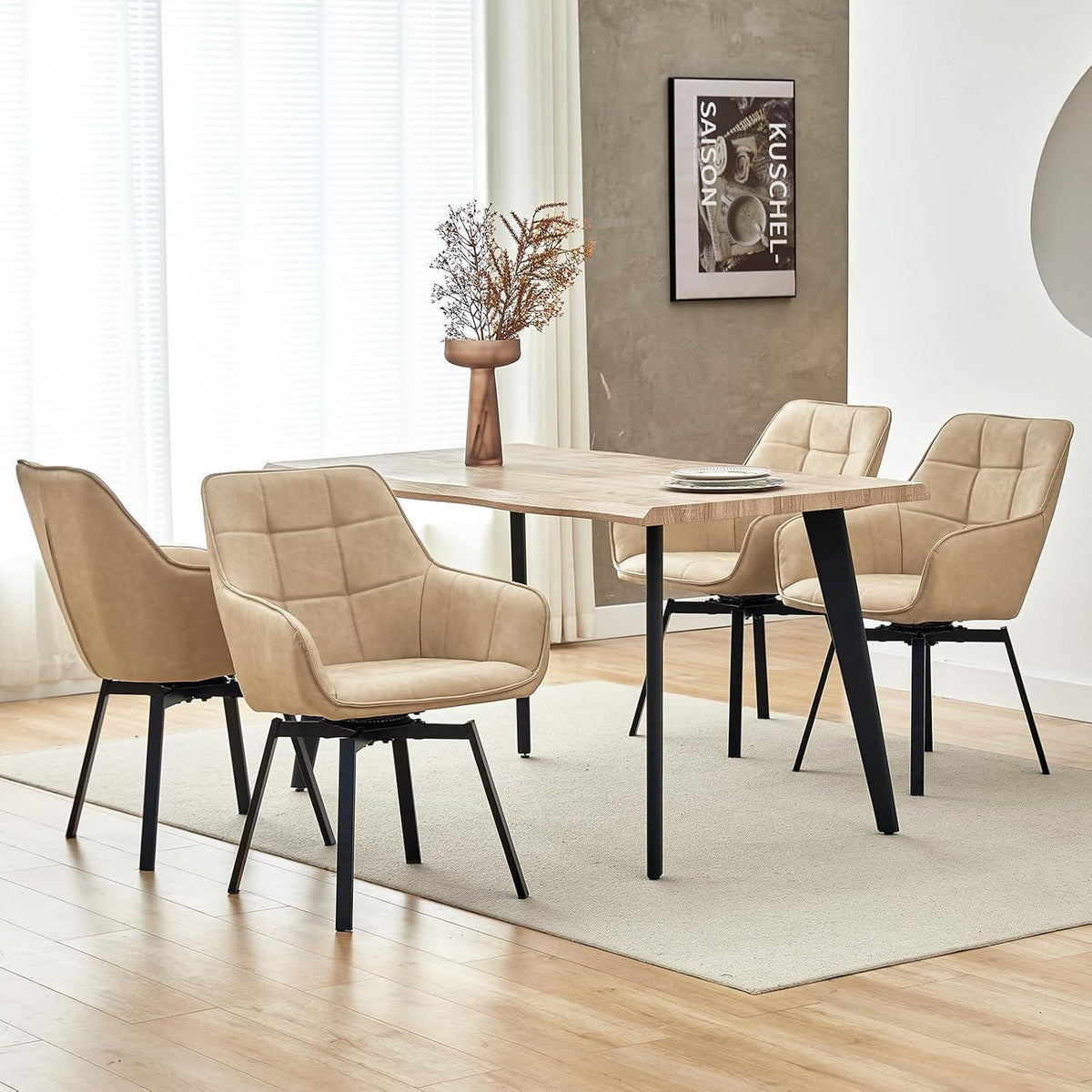 Drehbare Esszimmerstühle 2er Set Beige in Lederoptik