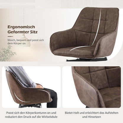 Drehbare Esszimmerstühle Set 4x Braun mit Armlehnen in Lederoptik