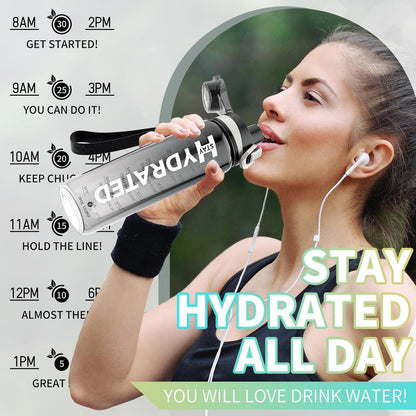 Mevoly Trinkflasche 1L Auslaufsicher BPA-Frei Tritan Sport Zeitmarkierung Schwarz