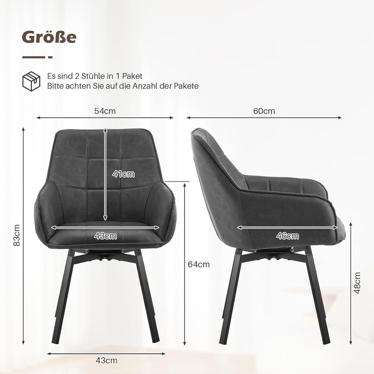 Drehbare Esszimmerstühle Grau 4er Set mit Armlehnen