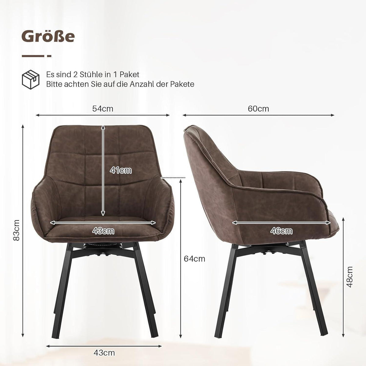 Drehbare Esszimmerstühle 2er Set Braun in Lederoptik