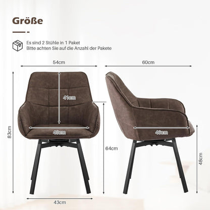 Drehbare Esszimmerstühle 2er Set Braun in Lederoptik