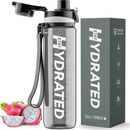 Trinkflasche 1L BPA-Frei Tritan Zeitmarkierung Sportflasche