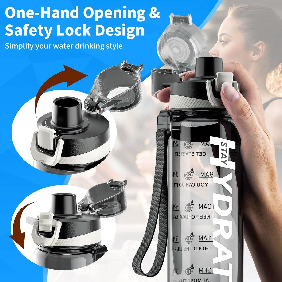 Sport Trinkflasche 1L BPA-Frei Tritan Wasserflasche Zeitmarkierung Fitness