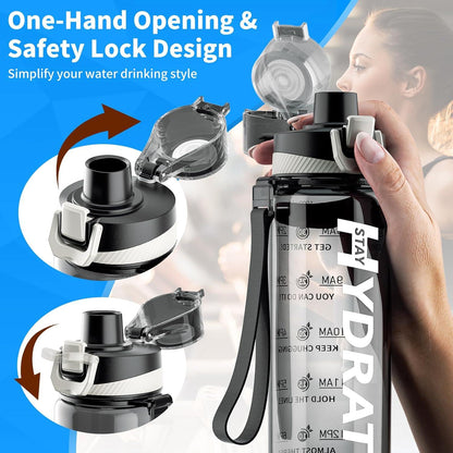 Sport Trinkflasche 1L BPA-Frei Tritan Wasserflasche Zeitmarkierung Fitness
