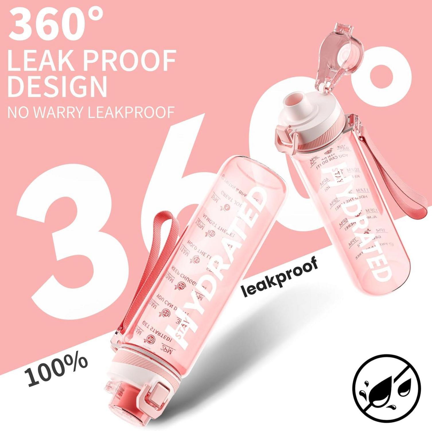 Trinkflasche 1L BPA-frei aus Tritan Sport Zeitmarkierung Rosa