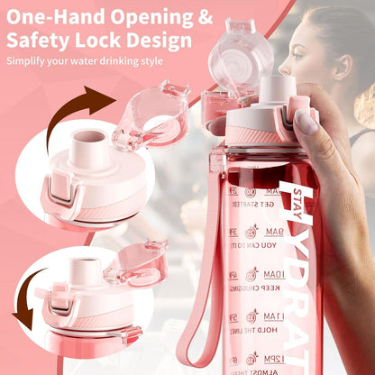 Trinkflasche 1L BPA-frei aus Tritan Sport Zeitmarkierung Rosa