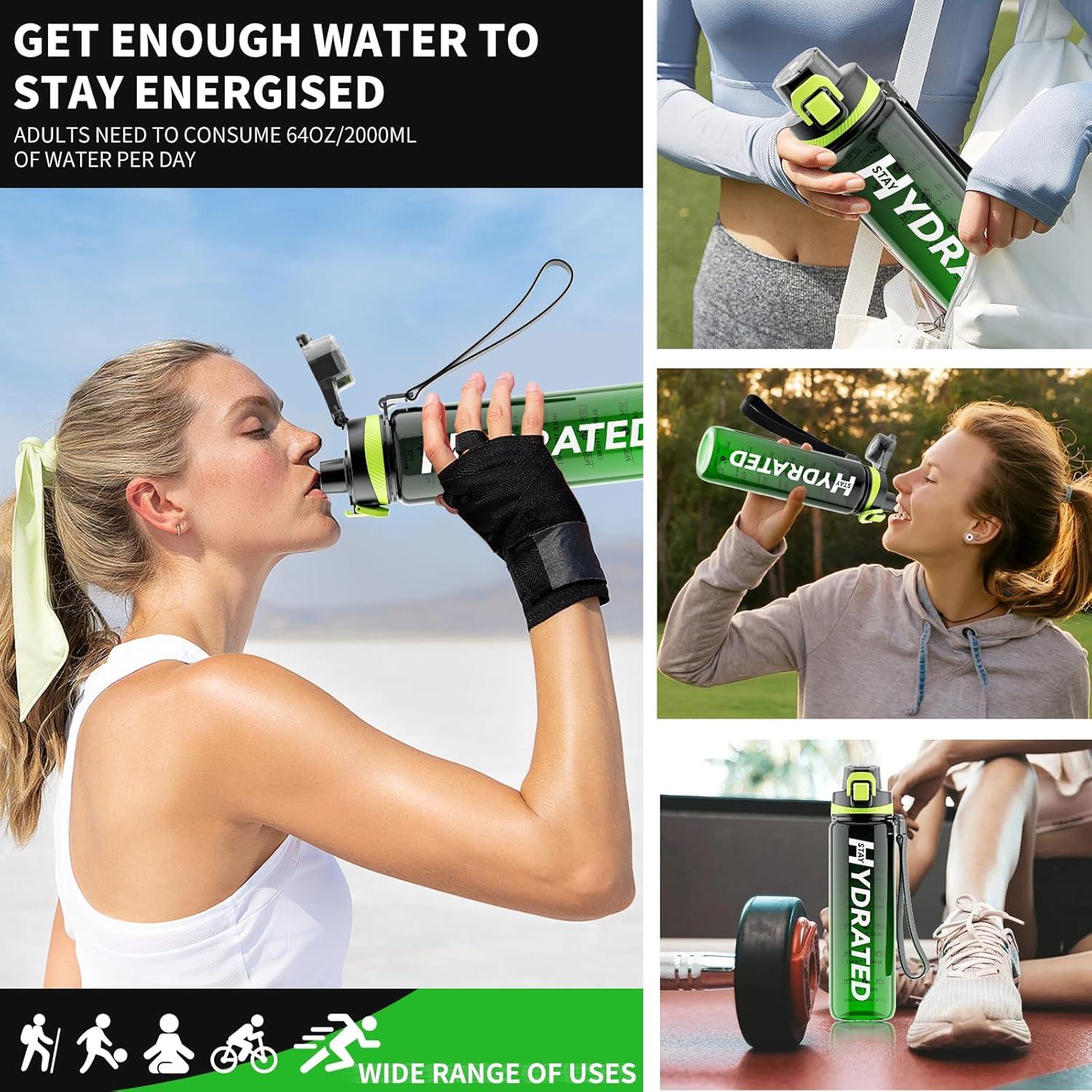 Trinkflasche 1L Auslaufsicher BPA-frei Tritan Sport Zeitmarkierung Grün