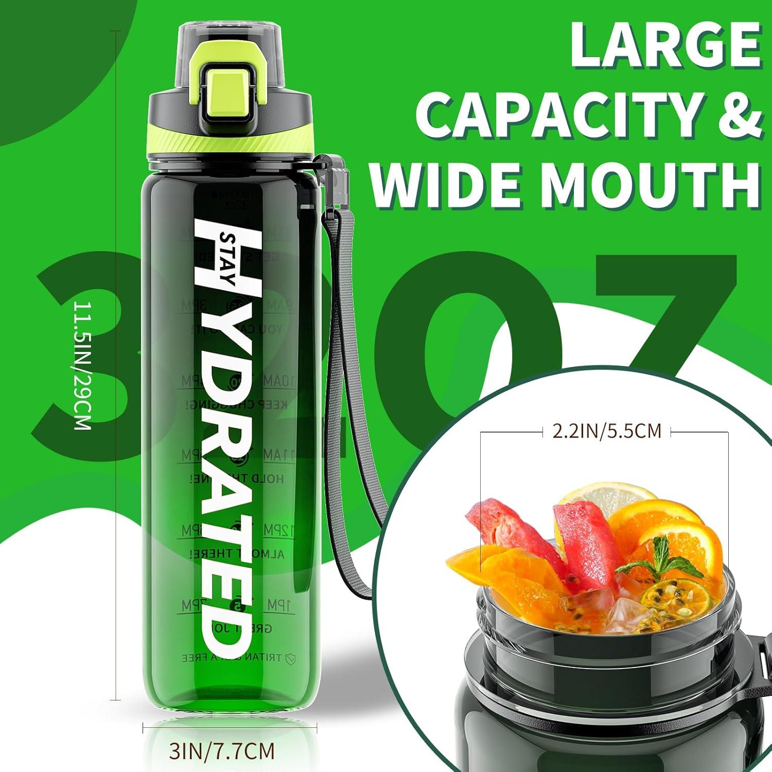 Mevoly Trinkflasche 1L Wasserflasche Sport Zeitmarkierung BPA-Frei Tritan grün