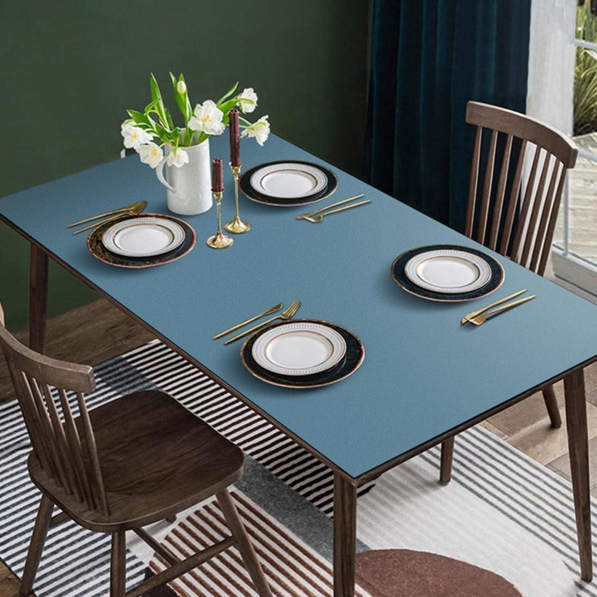 Tischdecke wasserdicht, Seeblau 90x200 cm / 200x90 cm in Lederoptik