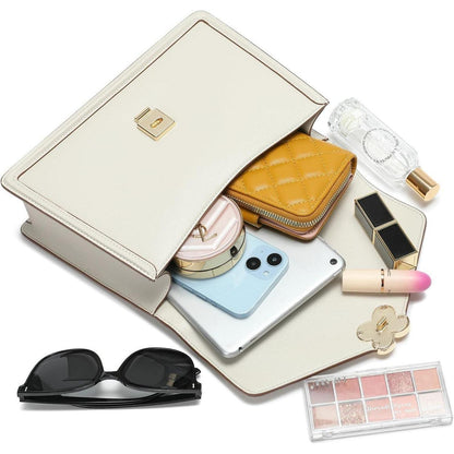 Umhängetasche Damen Leder Beige mit abnehmbarem Gurt