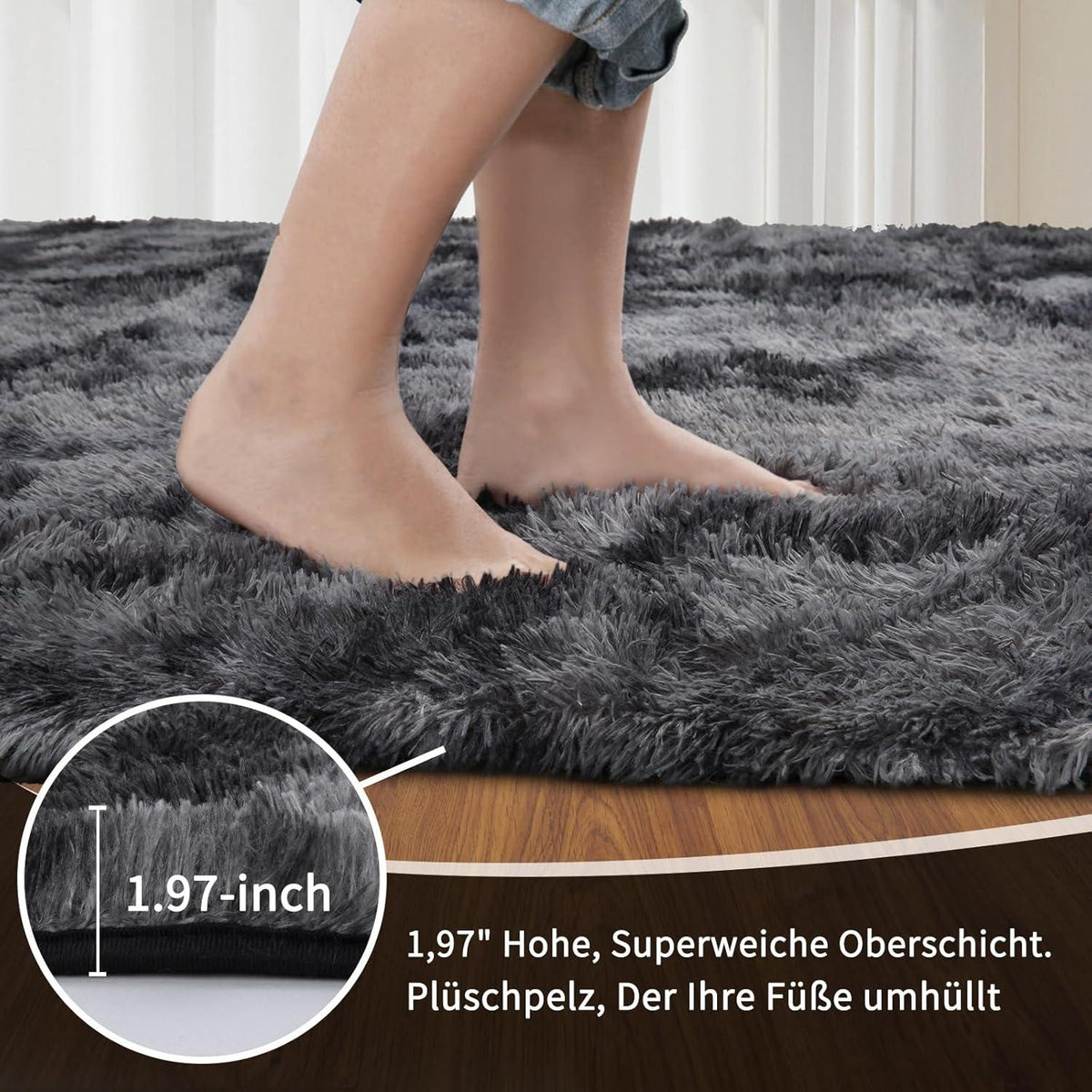 Sour Lemon Hochflor Teppich Grau 200x300 Anti-Rutsch