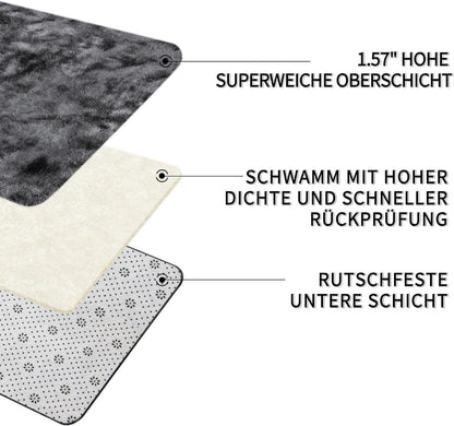 Hochflor Teppich Grau 200x300 Waschbar Anti-Rutsch Flauschig