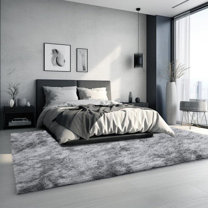 Hochflor Teppich Grau 200x300 – Flauschiger Wohnzimmerteppich Waschbar