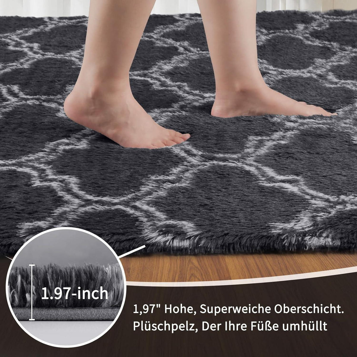 Grauer Hochflor Teppich 160x230 – Waschbar & Rutschfest