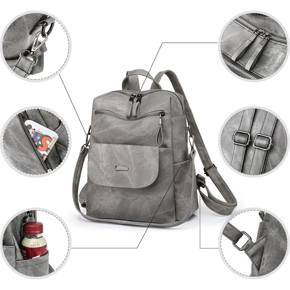 Damen Rucksack 3-in-1 wasserdicht, leicht, grau