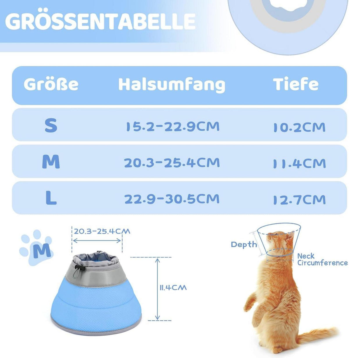 Verstellbare Halskrause Katze Weich Kragen Cone Welpen blau