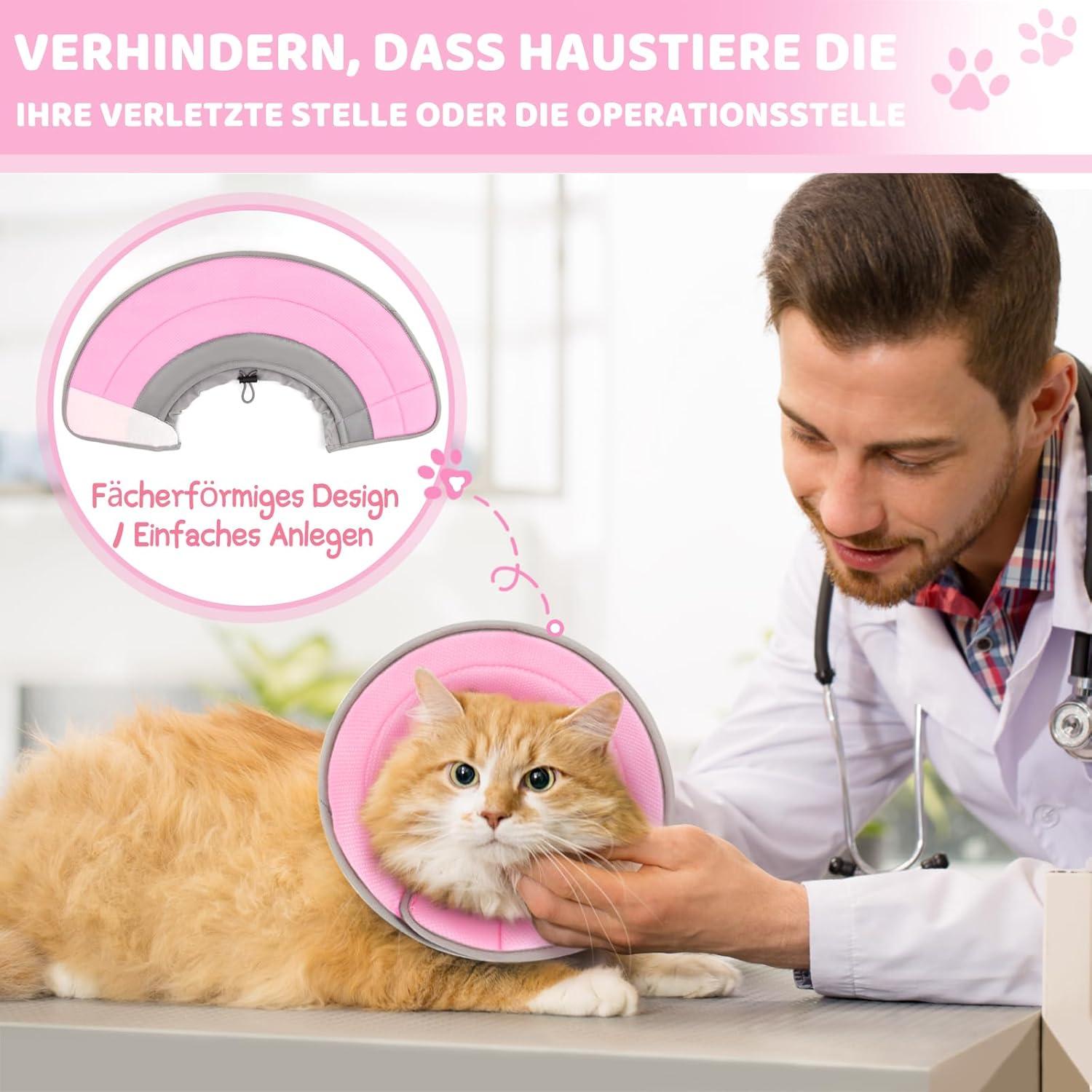Katzenhalskrause, Einstellbarer Halsband Weich Kragen Cone, Rosa, M
