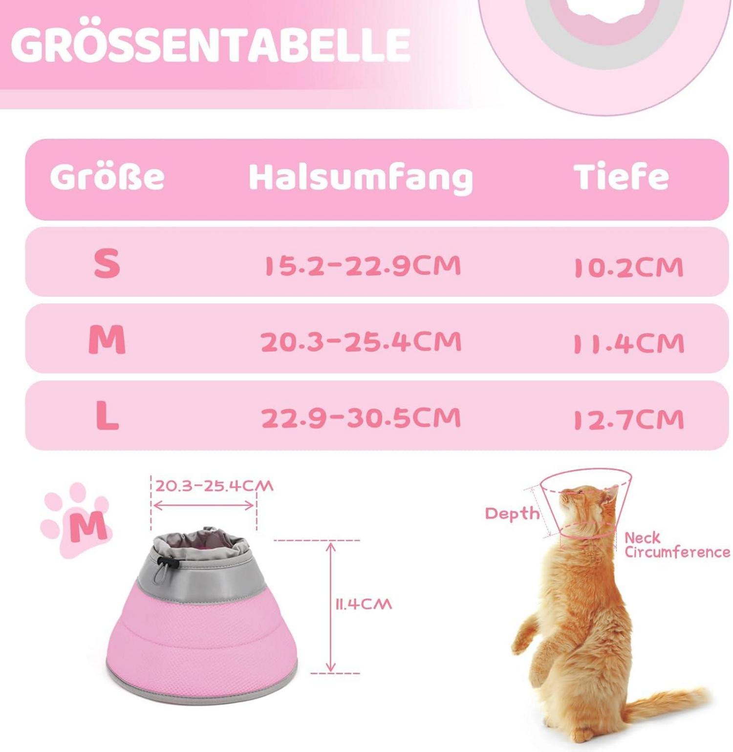 Verstellbare Katzenhalskrause Rosa für Welpen M 20.3-25.4 cm